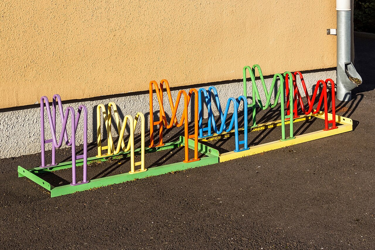 Colorful metal bicycle parking rack in Lysekil 2